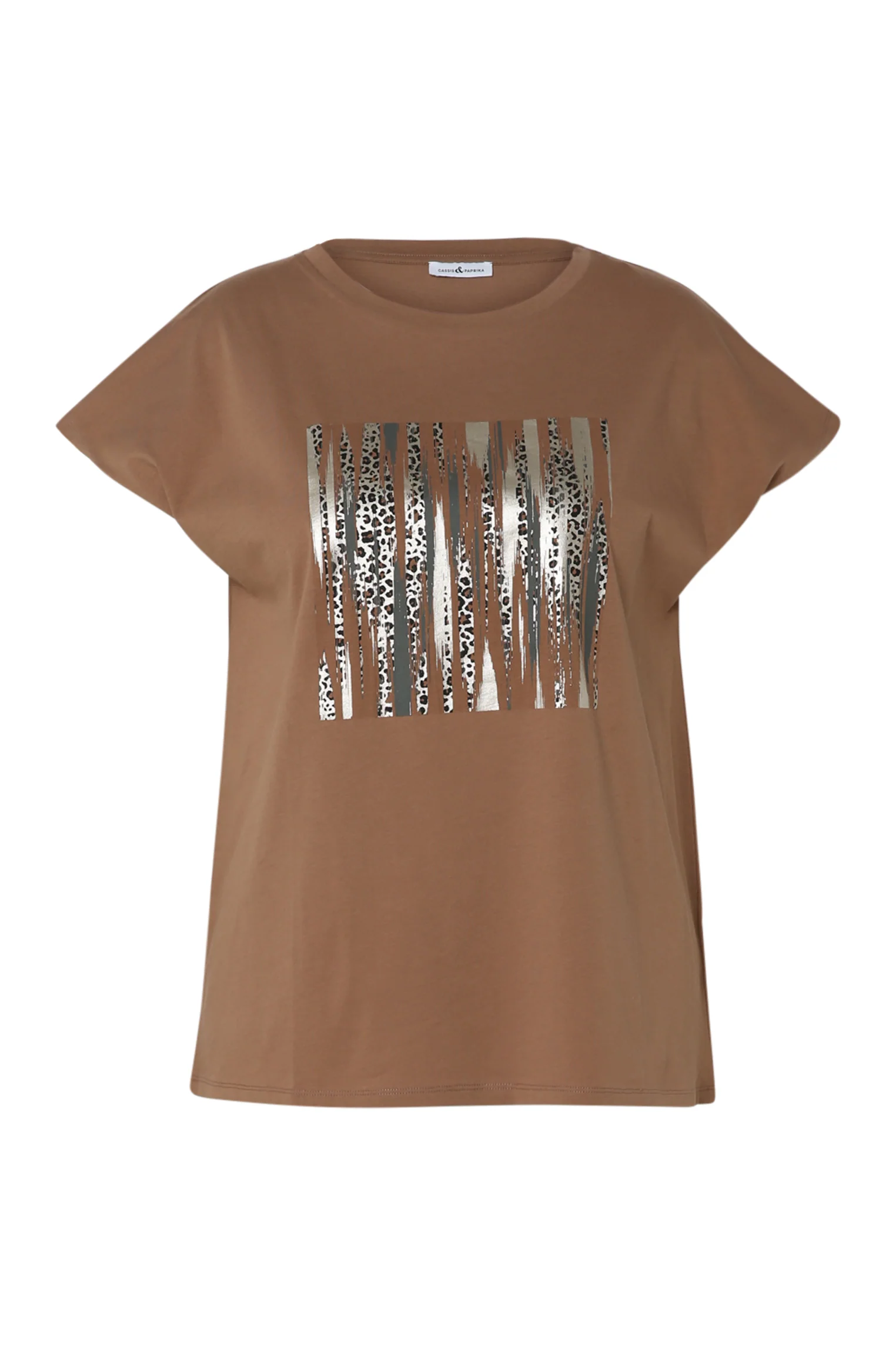 Effen katoenen T-shirt met folieprint en luipaardprint - Image 10