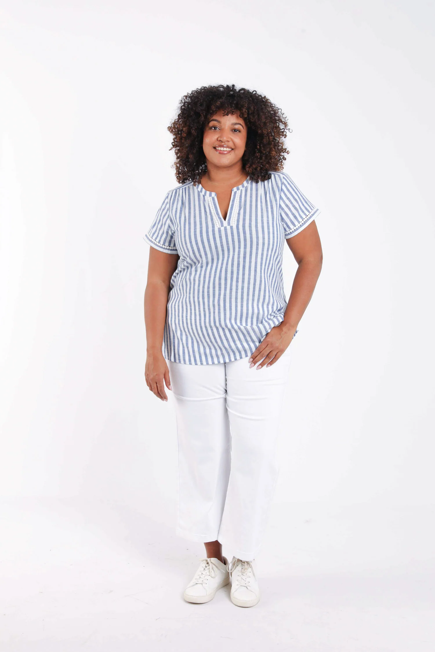 Gestreepte top met folie en borduursels - Image 8