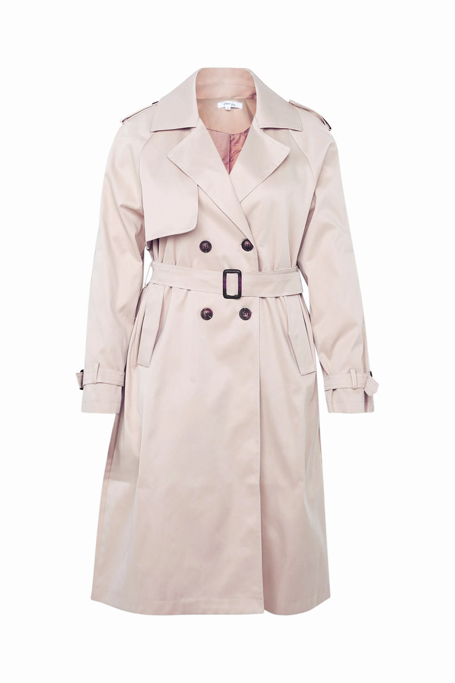 Halflange, effen trenchcoat met dubbele rij knopen - Image 10