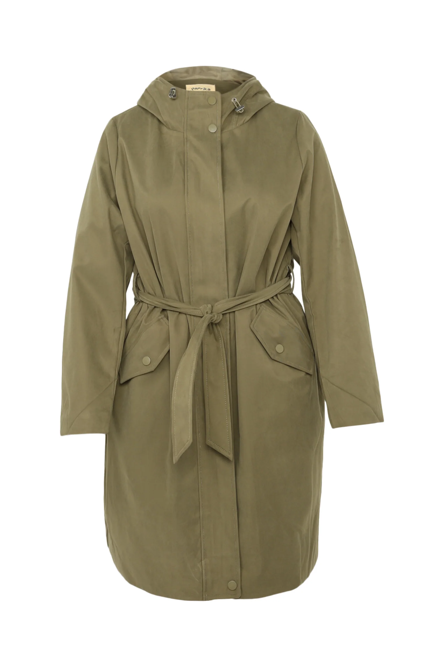 Halflange, effen trenchcoat met rits, kap en strikriem - Image 10