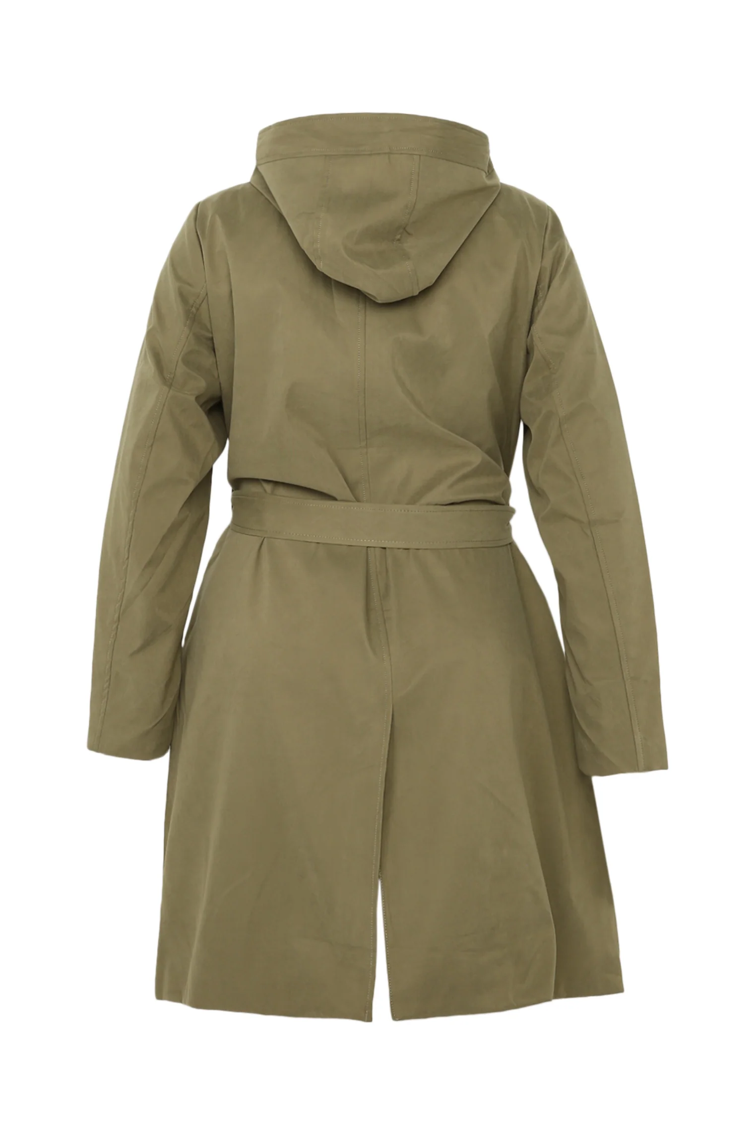 Halflange, effen trenchcoat met rits, kap en strikriem - Image 11