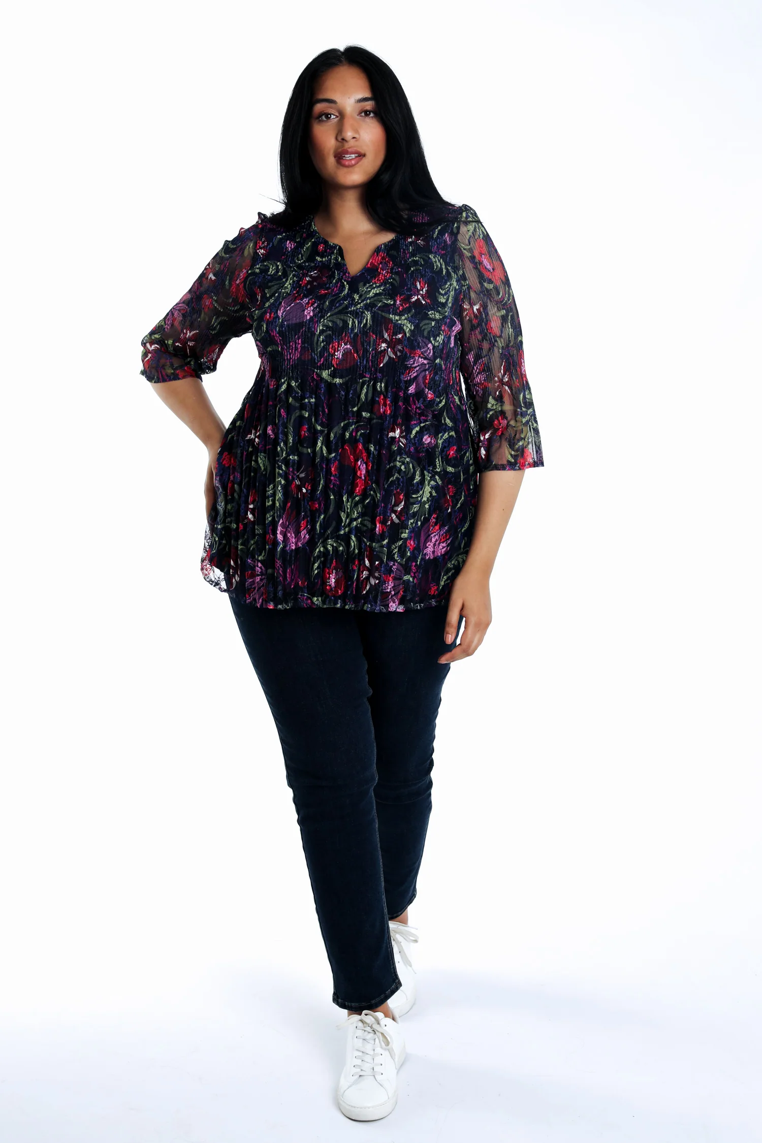Tuniek van kant met bloemenfolkprint - Image 7