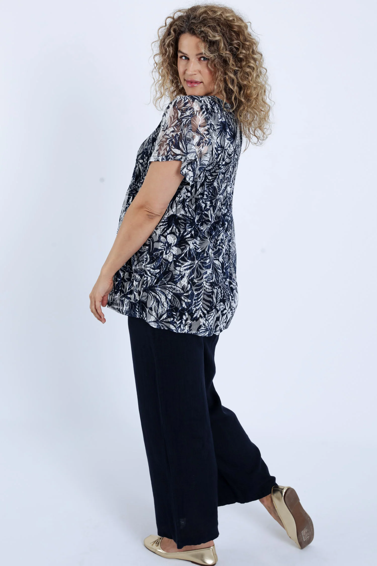 Tunic van plissé kant met bicolor print - Image 2