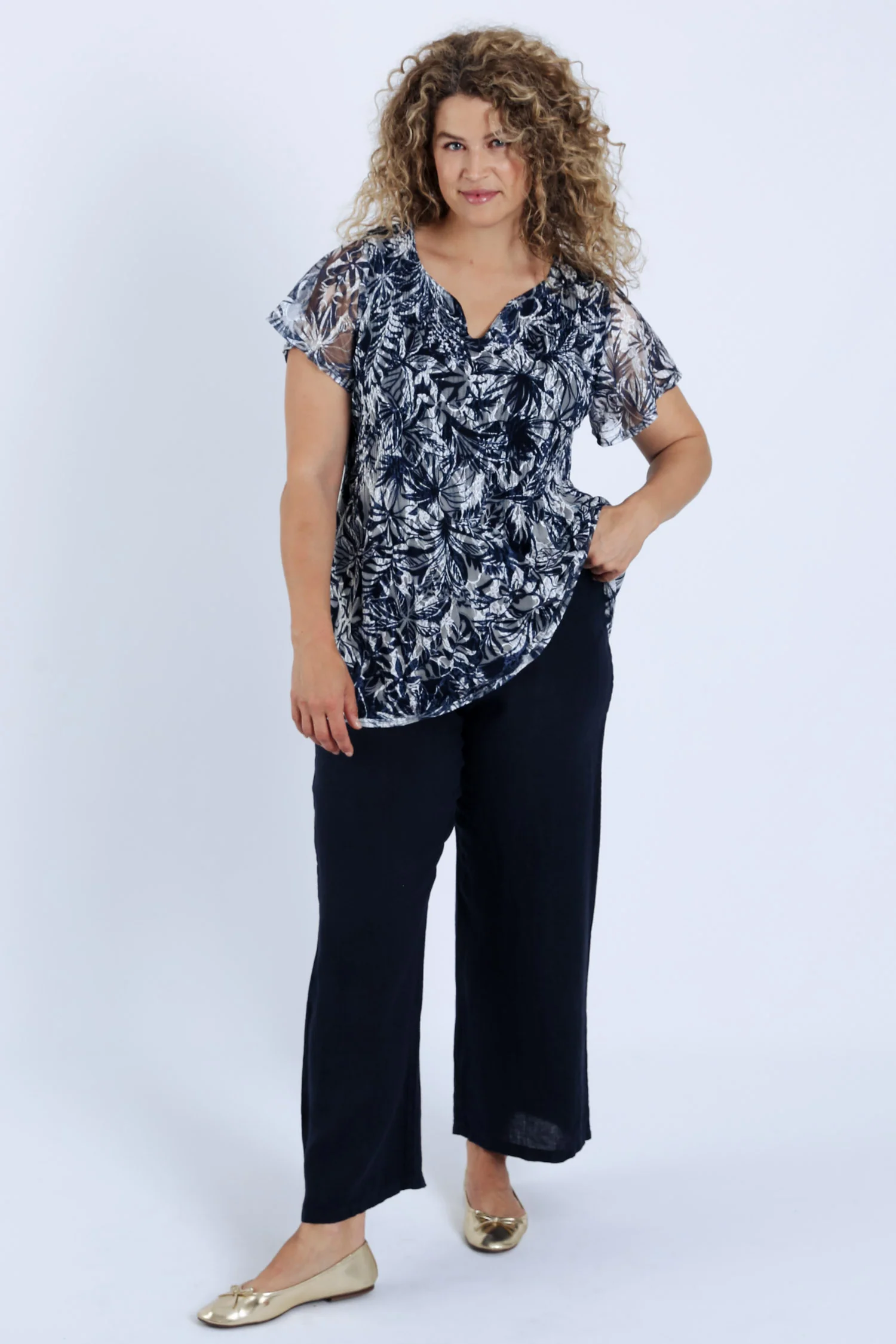 Tunic van plissé kant met bicolor print - Image 8