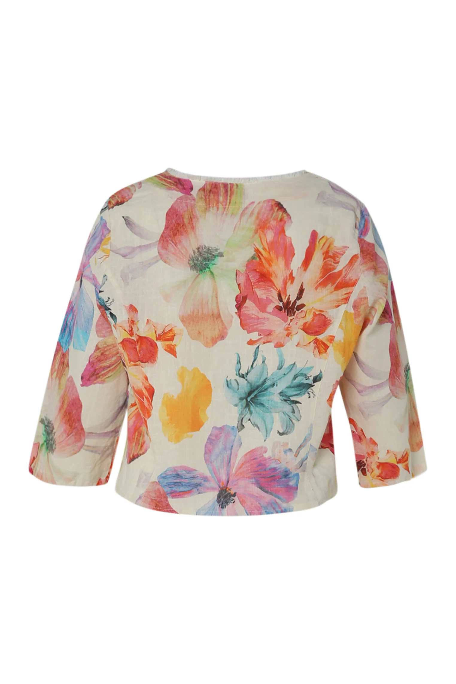 Korte jas van bedrukte linnen met bloemenprint - Image 2