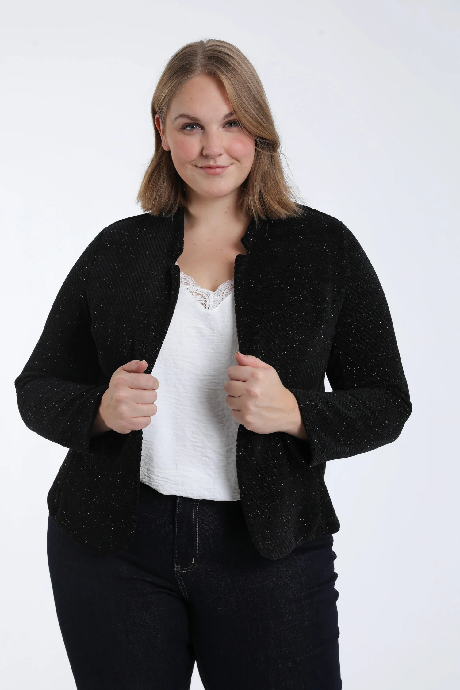 Bicolor jacquard jasje met lurex