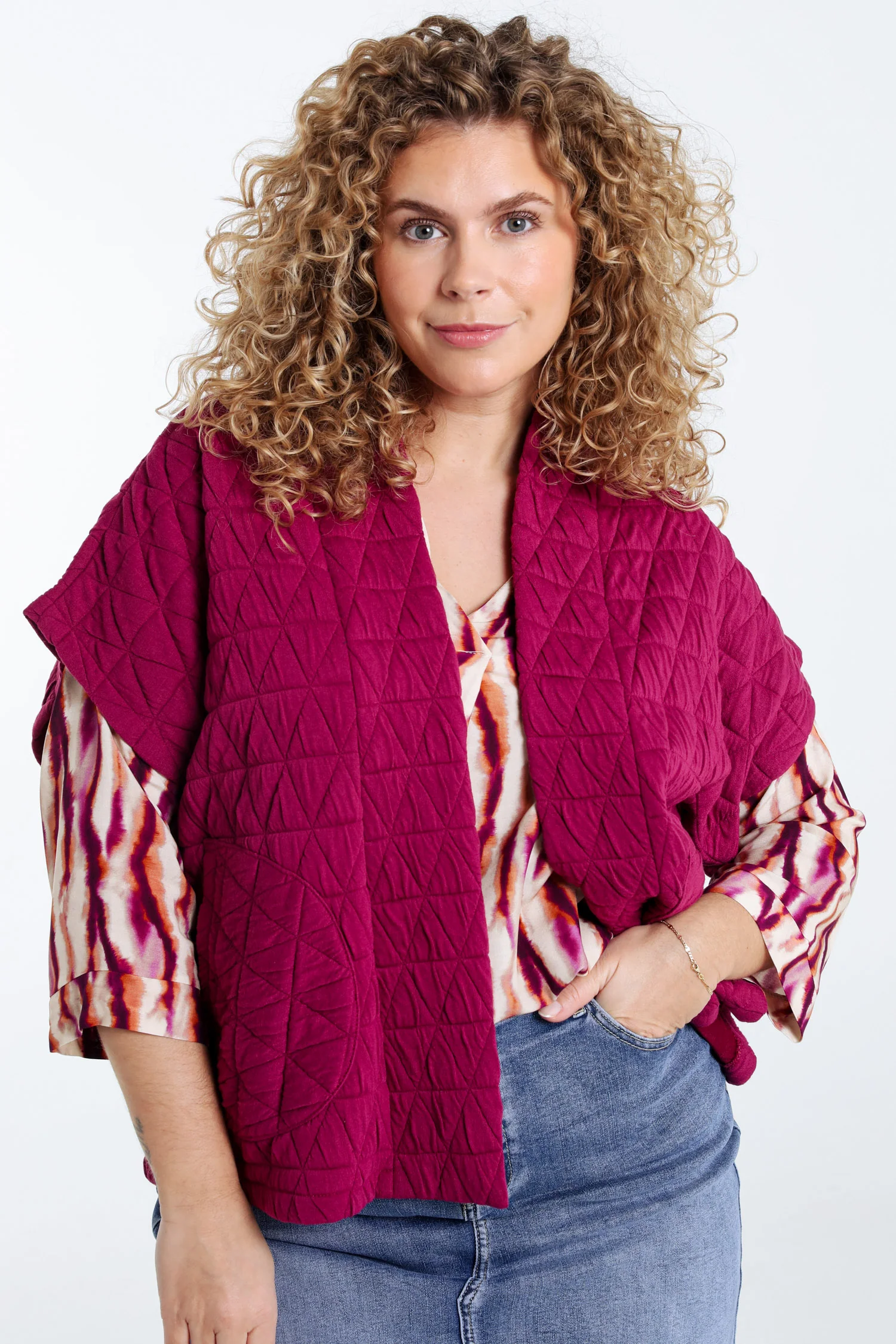 Gewatteerde effen kimono jas