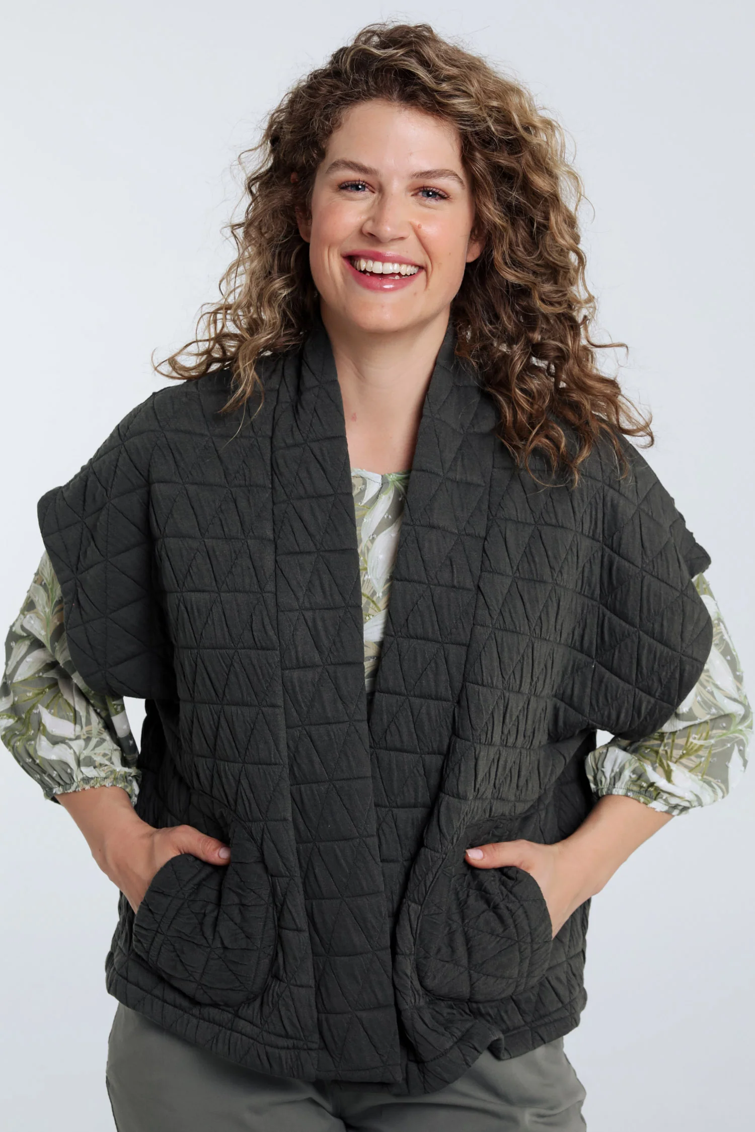 Gewatteerde effen kimono jas - Image 12