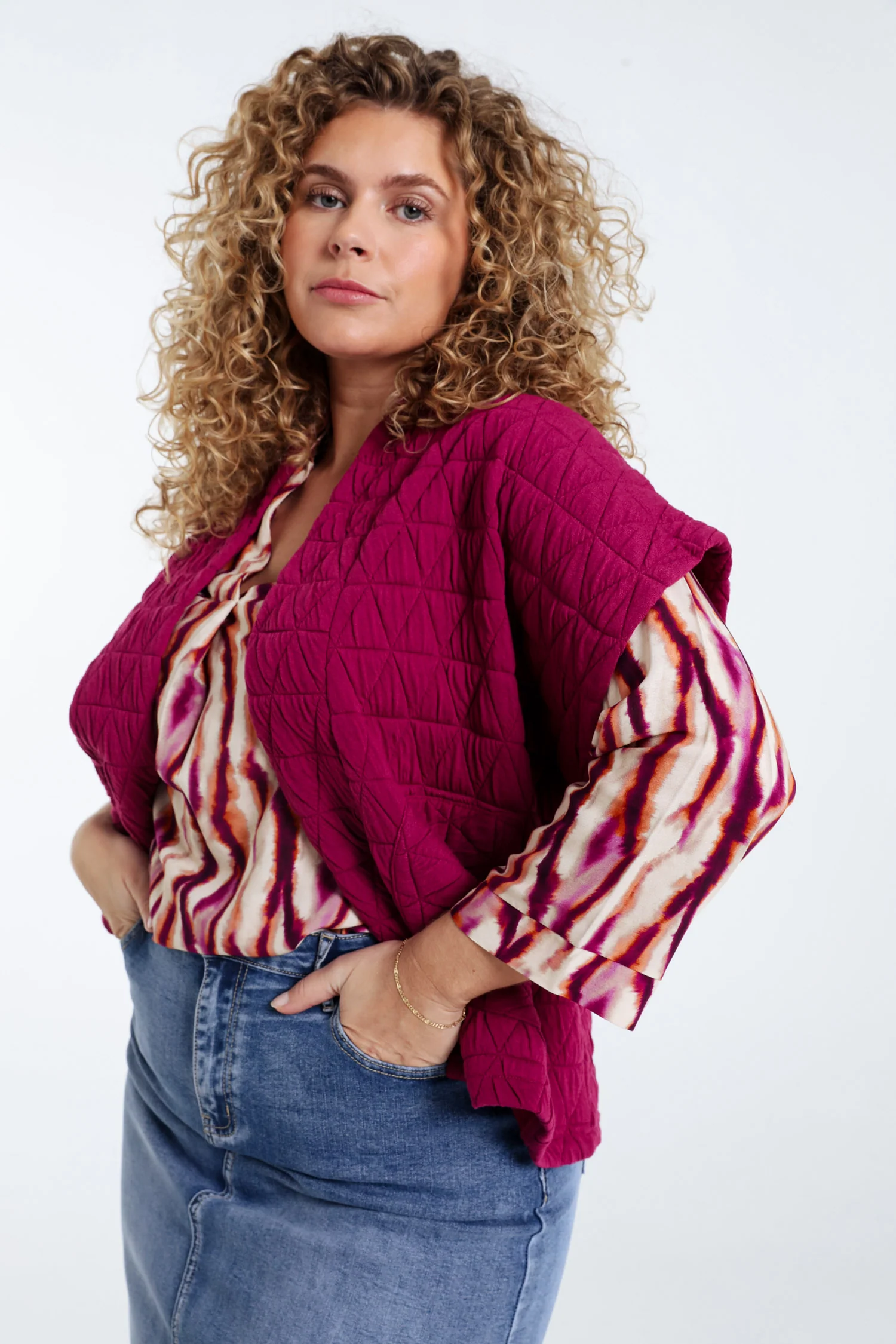Gewatteerde effen kimono jas - Image 5