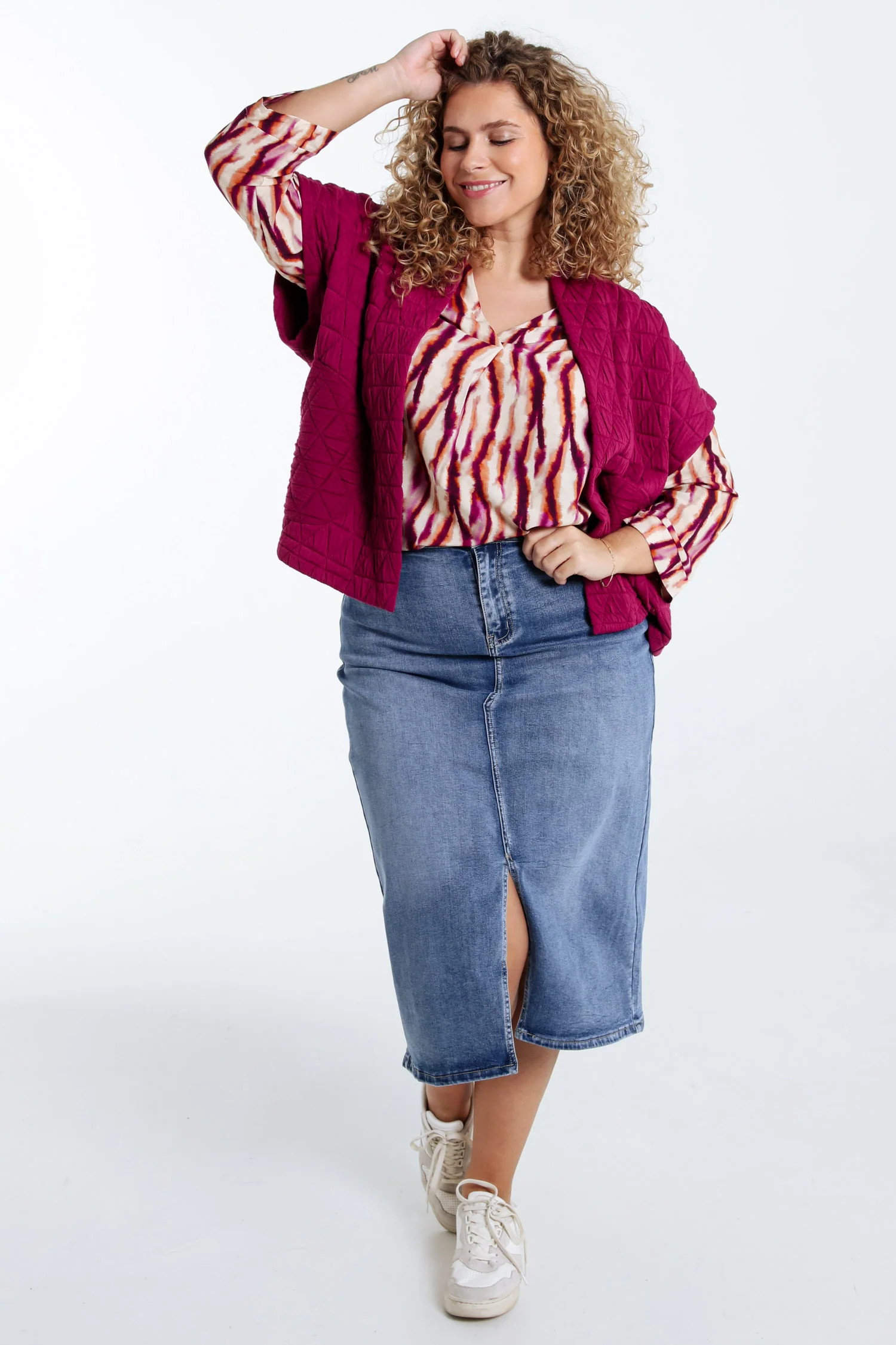 Gewatteerde effen kimono jas - Image 8